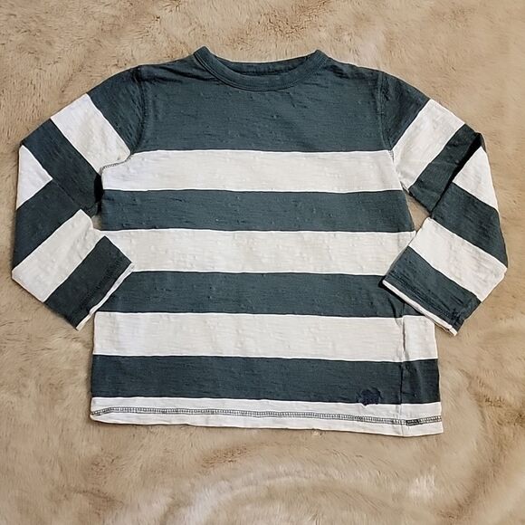 BOY'S MINI BODEN GREEN AND WHITE STRIPED LONG-SLEEVE SHIRT, SIZE 5-6 YEARS - Picture 1 of 6